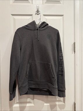 Carhartt Dark Charcoal Pullover Hoodie with Sleeve Logo